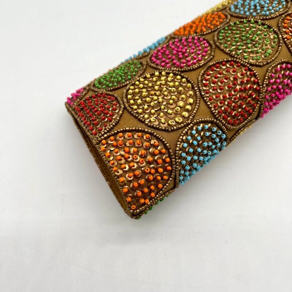 David Jeffery Multi-Colored Bronze Fabric Embellished Convertible Clutch - Picture 8 of 11